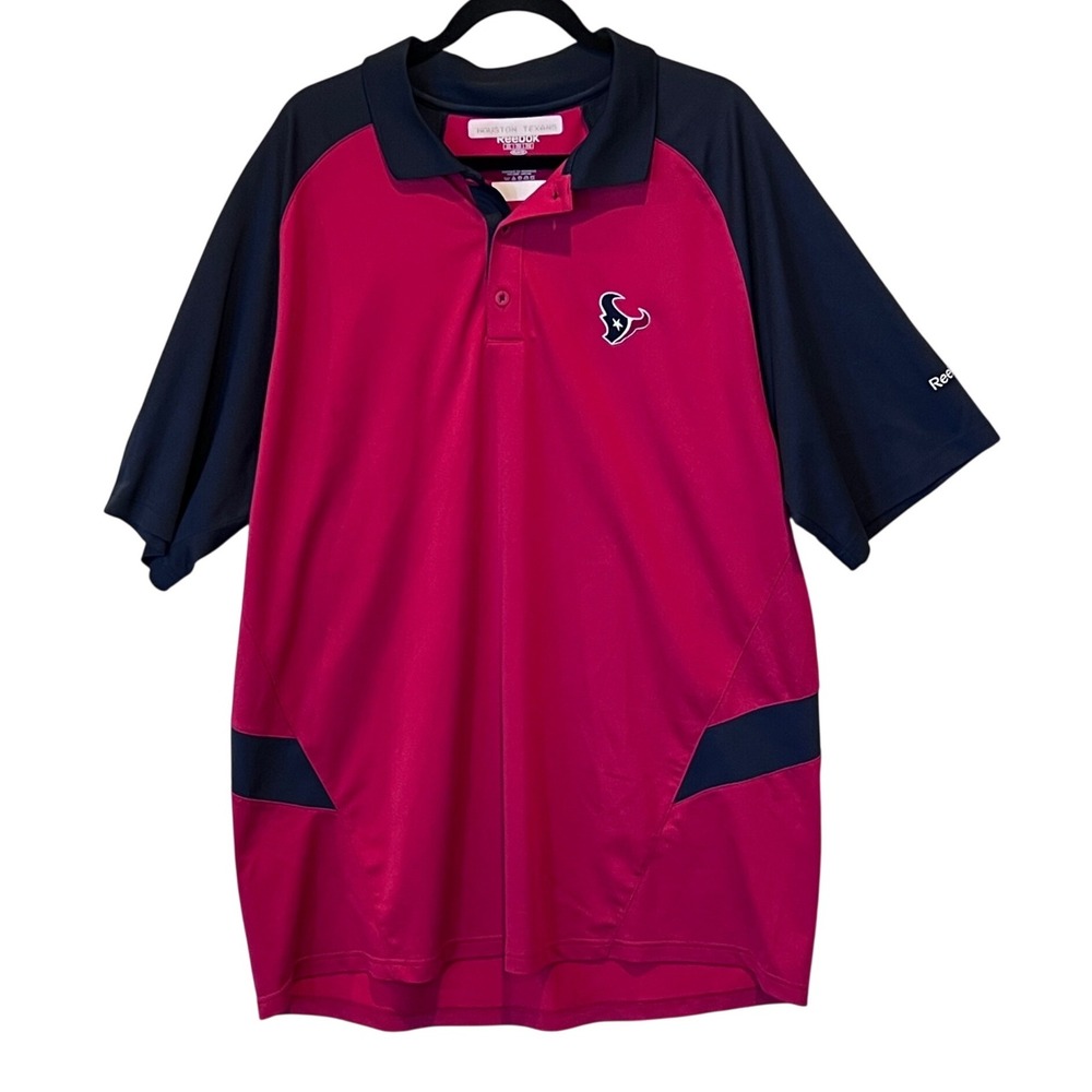 Reebok Houston Texans NFL Polo Shirt Mens 2XL Red‎ Navy Blue PlayDry Performance